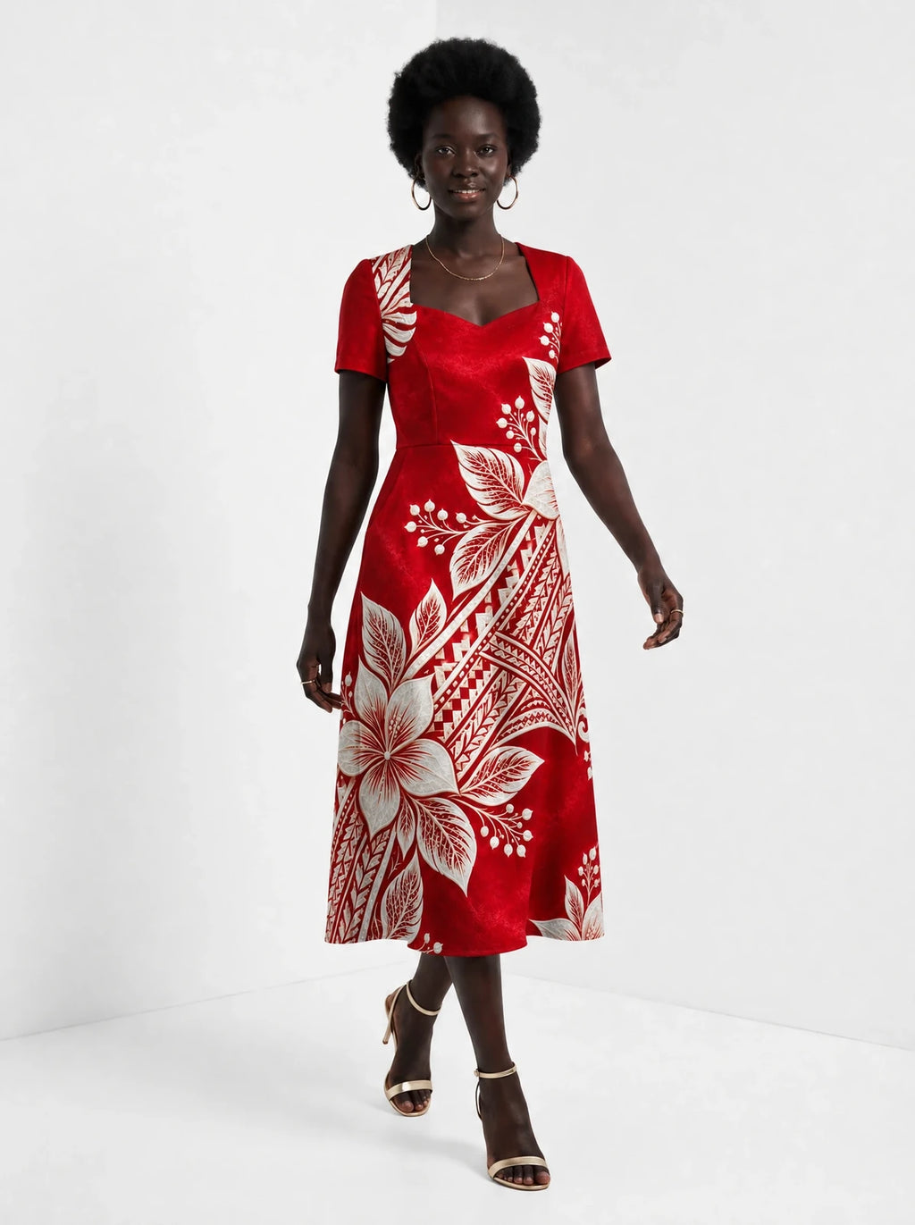 "Mahina" Sweetheart Midi Dress — front view on model