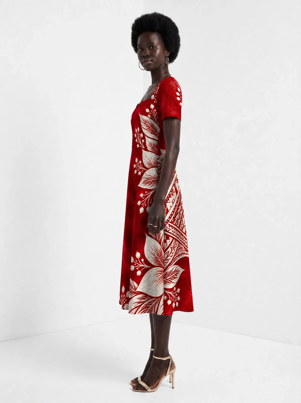 "Mahina" Sweetheart Midi Dress — side view on model