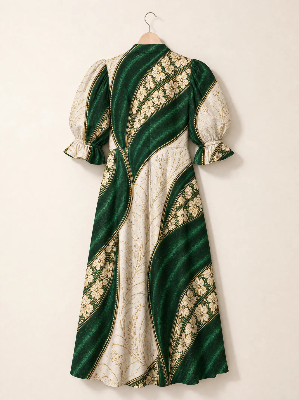"Maile" Puff Sleeve Dress — the dress on a hanger, back
