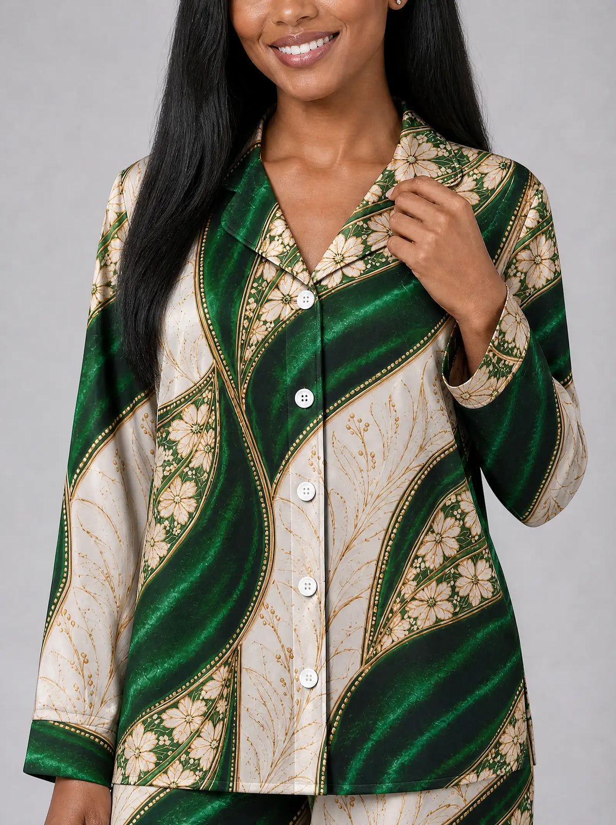 "Maile" Pajama Set — close-up on model