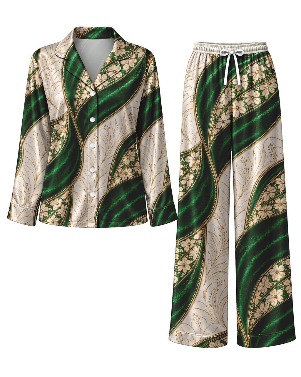 "Maile" Pajama Set — flat lay of the shirt and pants