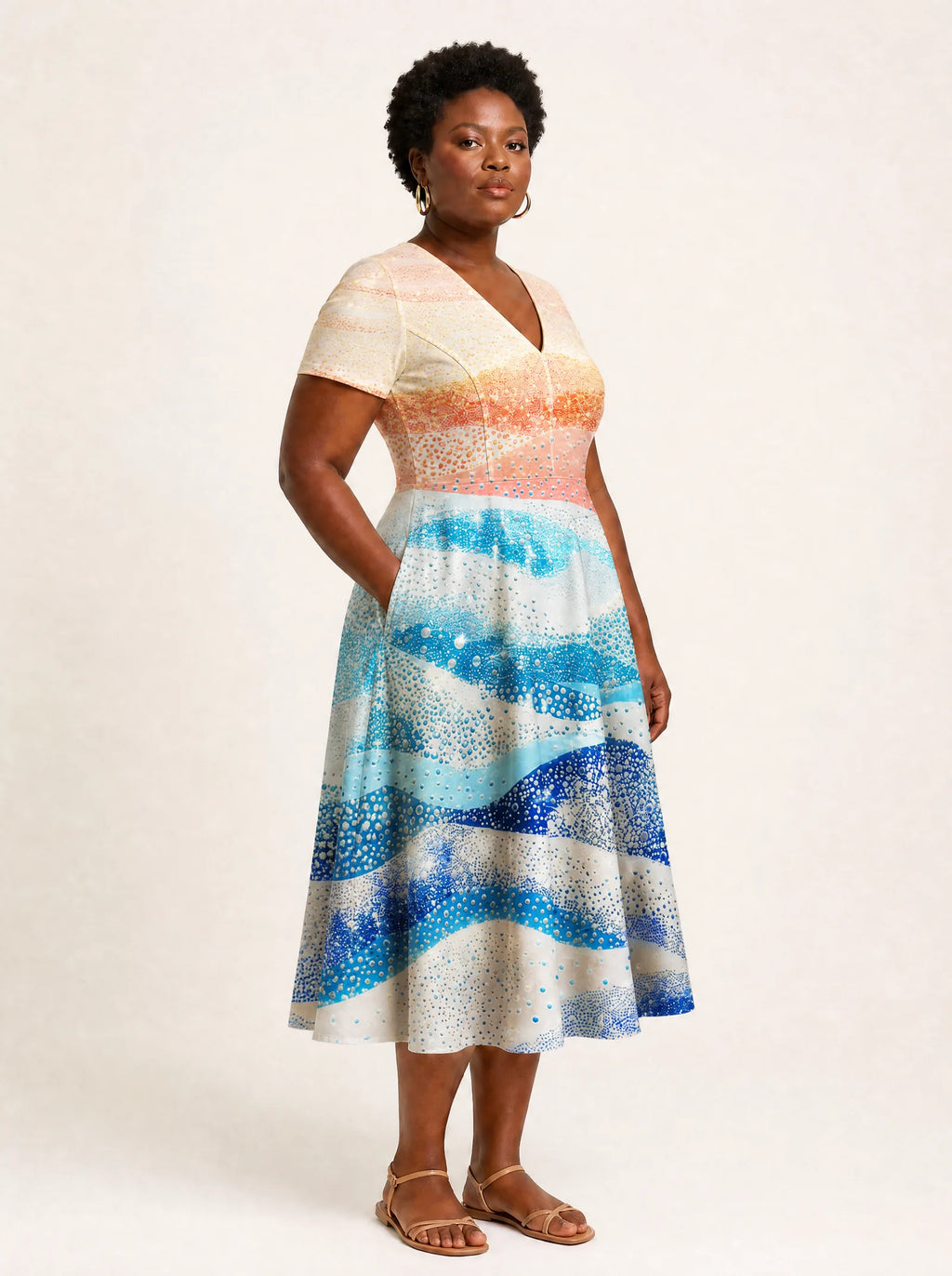 "Maji" V Neck Midi Dress — full body