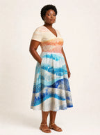 "Maji" V Neck Midi Dress — full body