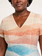 "Maji" V Neck Midi Dress — on model