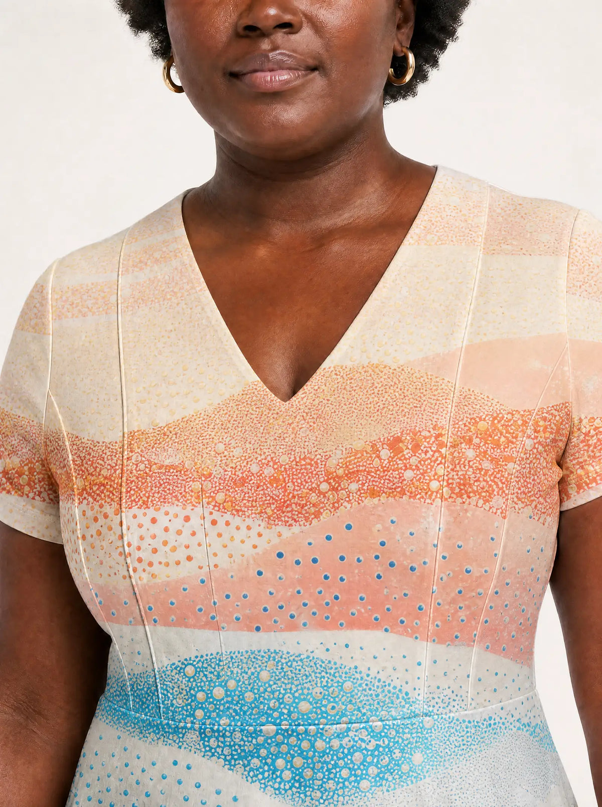 "Maji" V Neck Midi Dress — on model