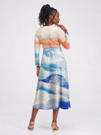 "Maji" Long Sleeve Midaxi Dress — back view on model