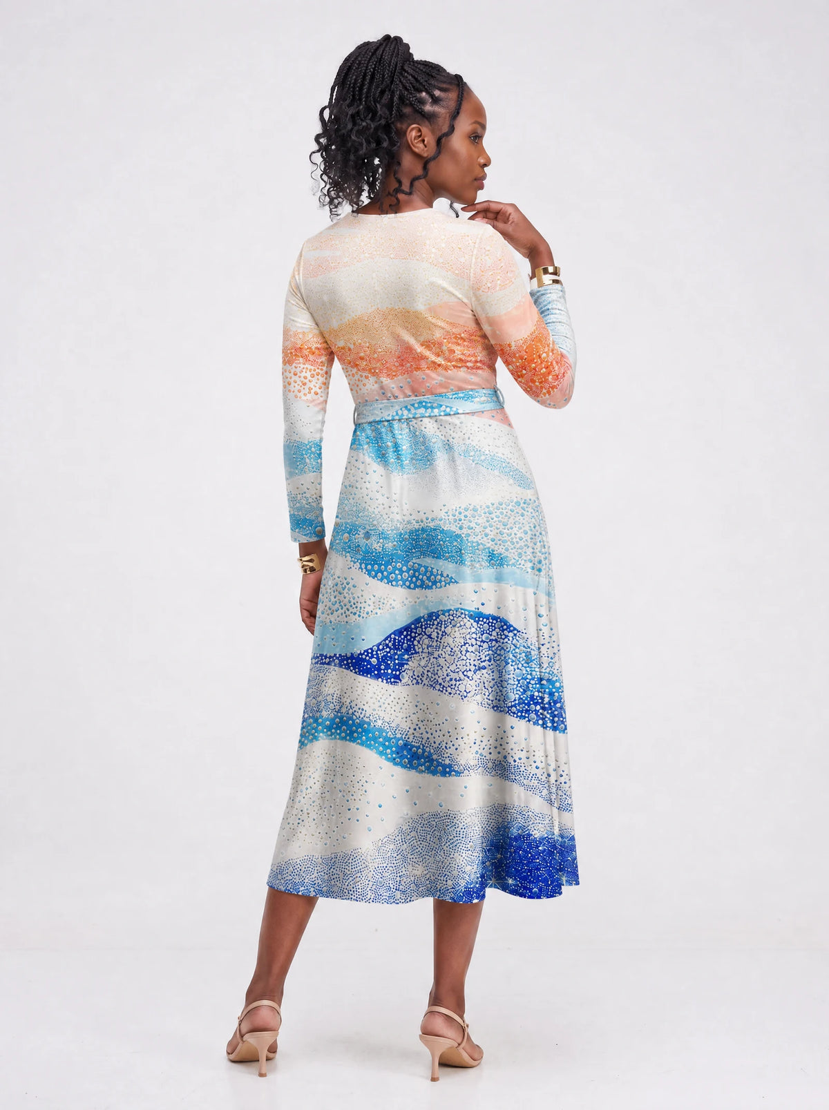 "Maji" Long Sleeve Midaxi Dress — back view on model