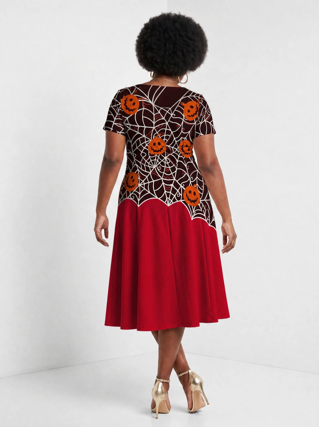 "Malenge" Halloween Sweetheart Midi Dress — back view on model