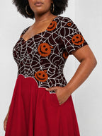 "Malenge" Halloween Sweetheart Midi Dress — close-up of the bodice and the in-seam side pocket