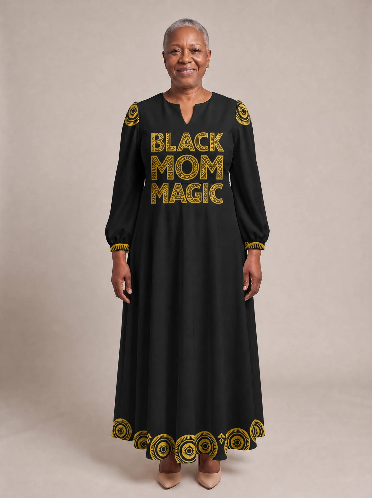 "Mamafo" Puff Sleeve Maxi Dress
