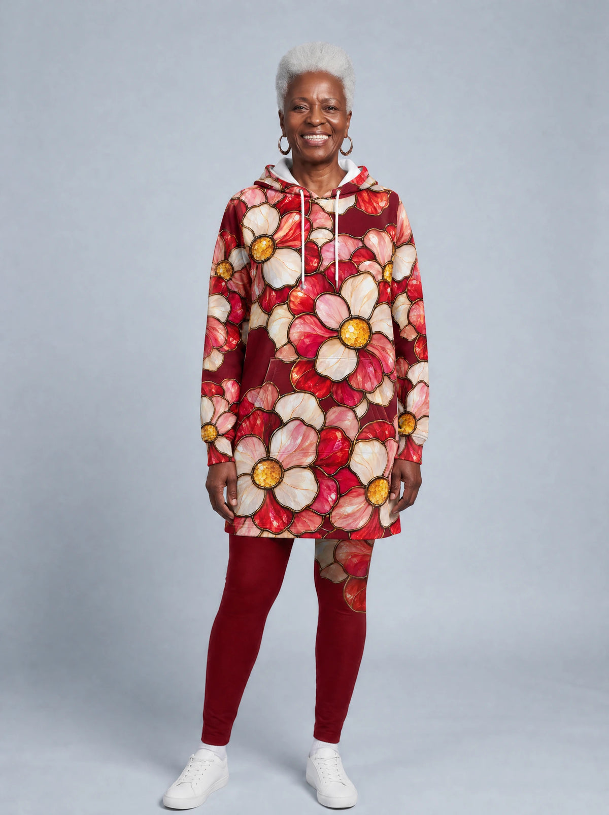"Mapenzi" Hoodie Dress — front view on model, styled with the matching leggings