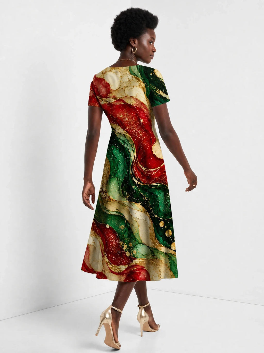 "Marumaru" Sweetheart Midi Dress — back view on model