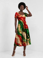 "Marumaru" Sweetheart Midi Dress — styled on model