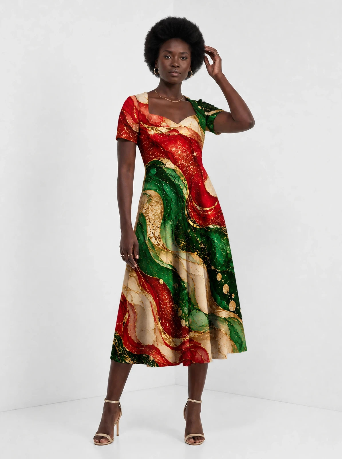 "Marumaru" Sweetheart Midi Dress — styled on model