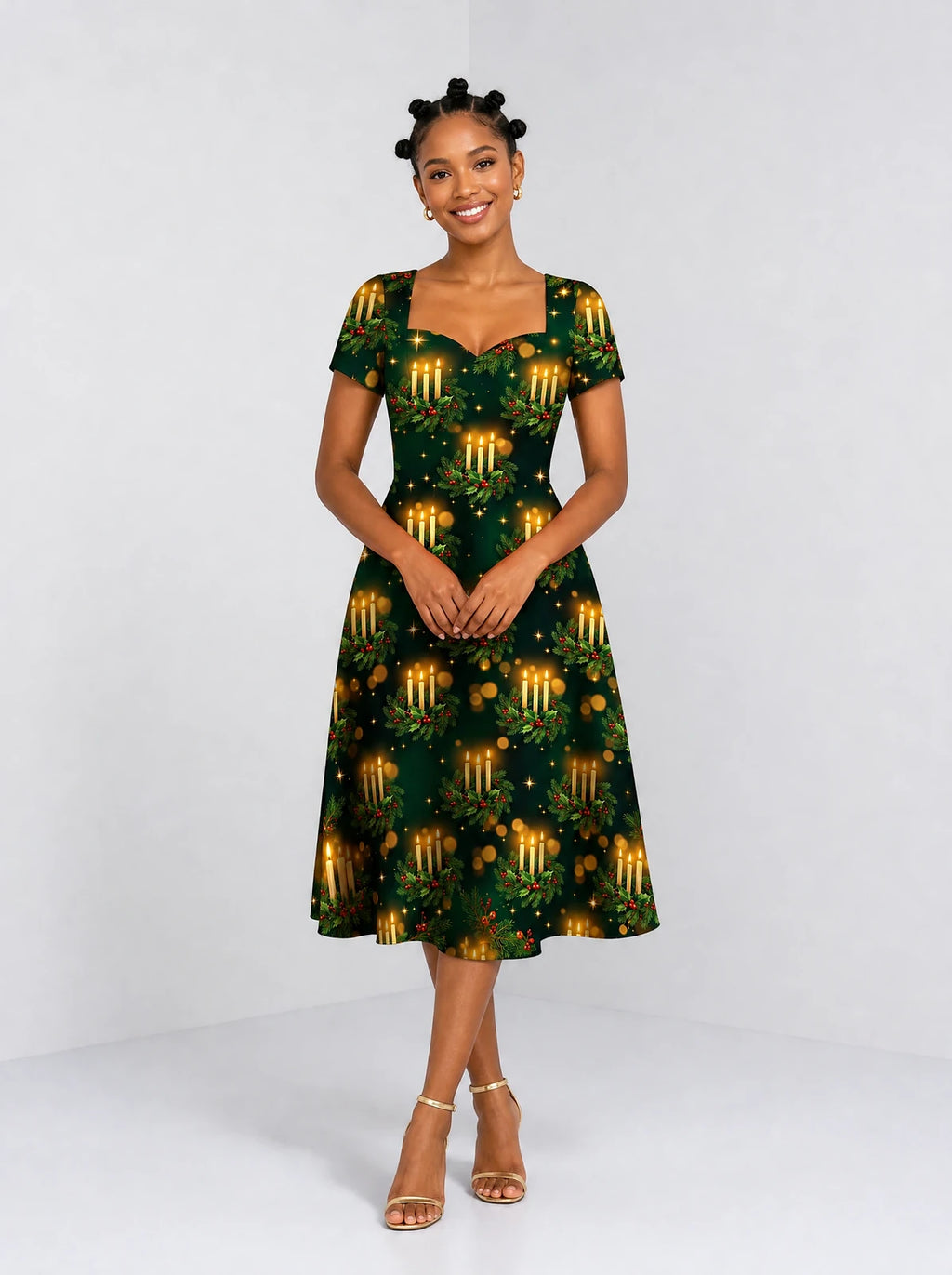"Matawi" Sweetheart Midi Dress — front view on model