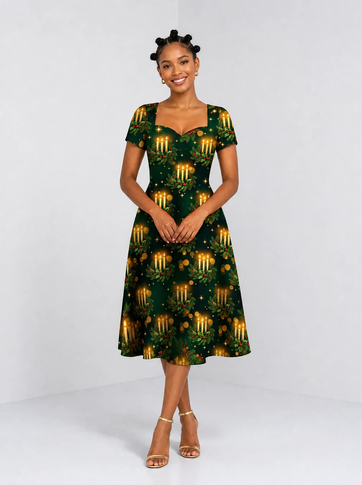 "Matawi" Sweetheart Midi Dress — front view on model