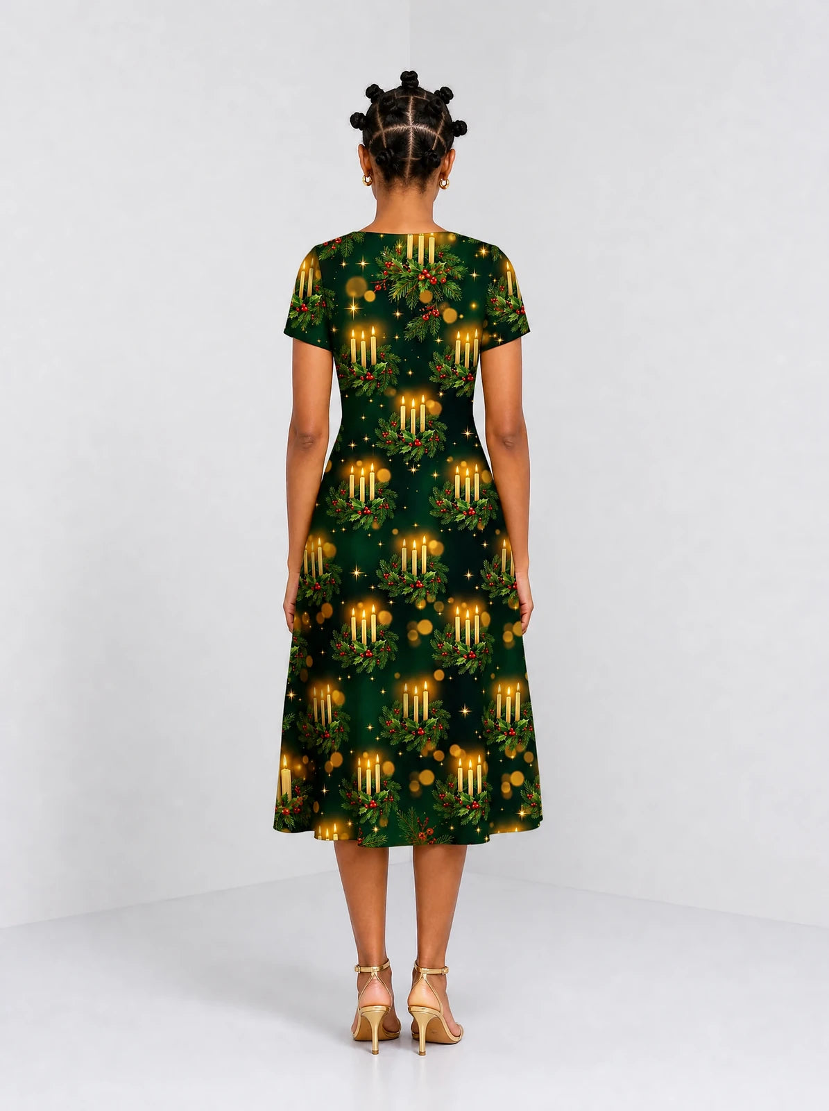 "Matawi" Sweetheart Midi Dress — back view on model