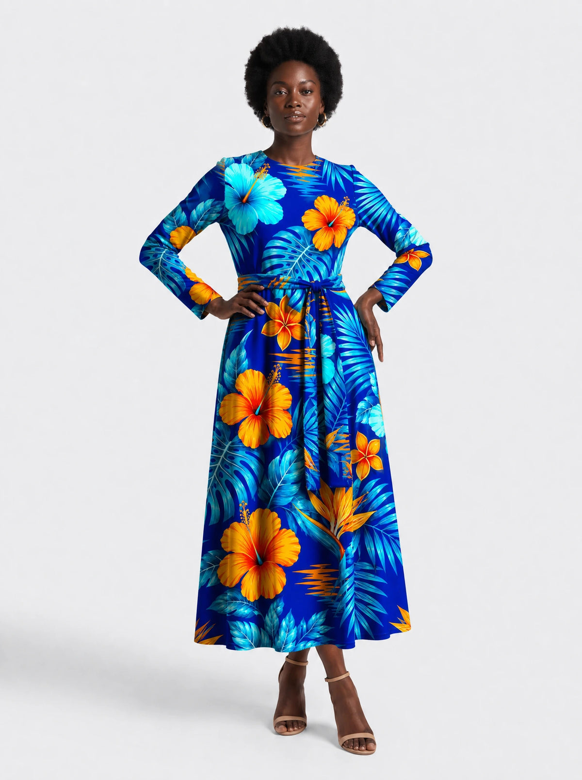 "Maua" Long Sleeve Midaxi Dress — front view on model