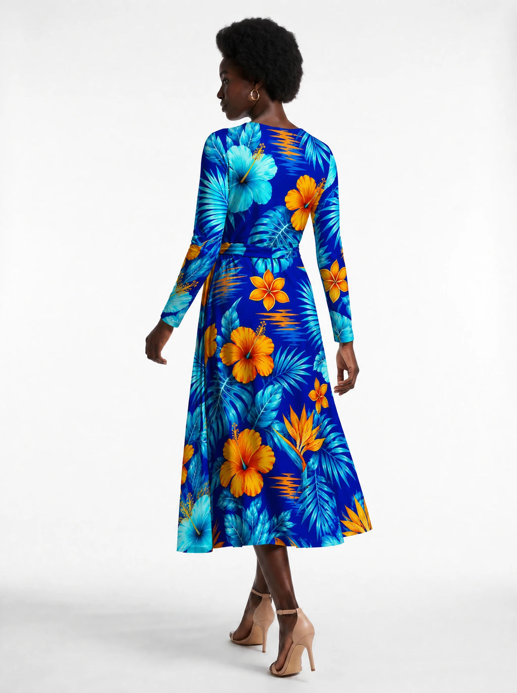 "Maua" Long Sleeve Midaxi Dress — back view on model