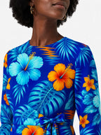 "Maua" Long Sleeve Midaxi Dress — close-up of the round neckline and long sleeve