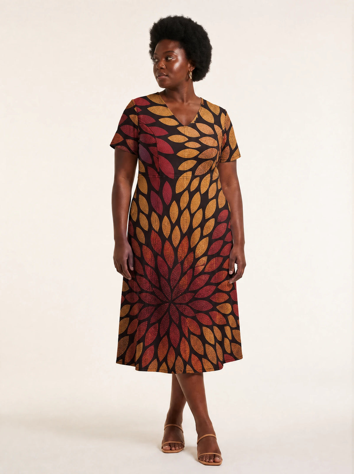 "Mavuno" V Neck Midi Dress — front