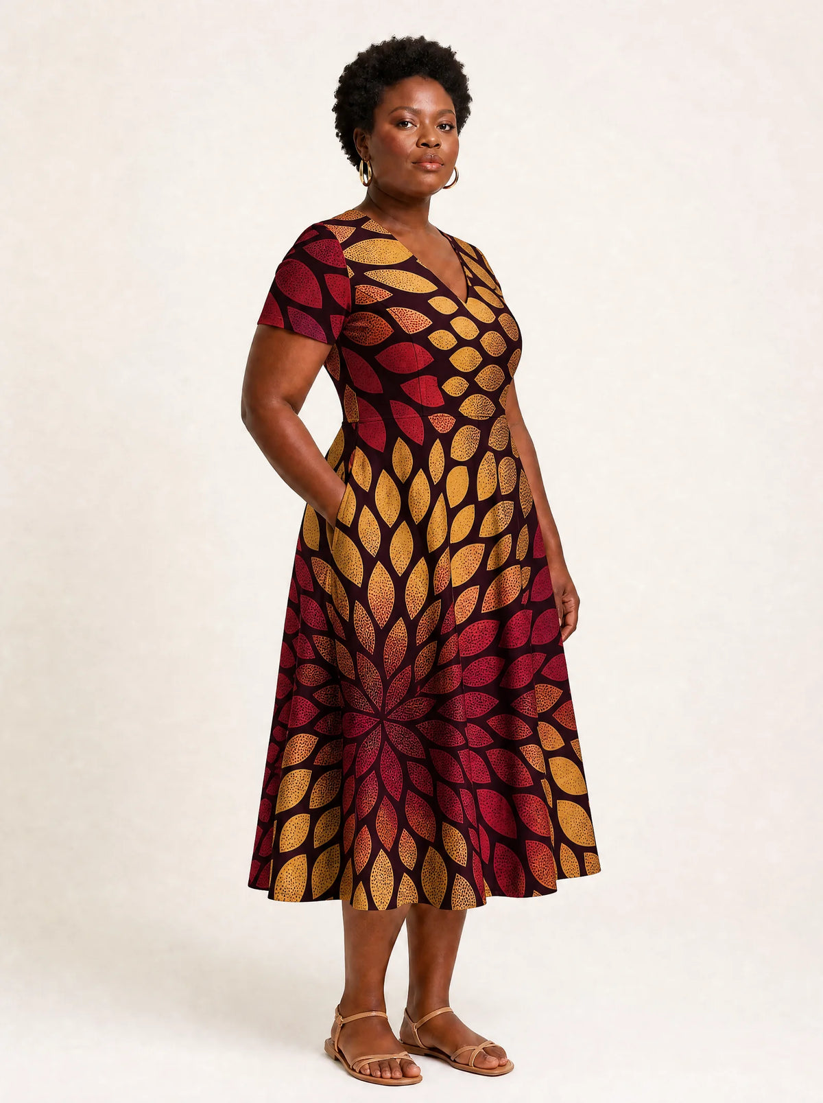 "Mavuno" V Neck Midi Dress — full body