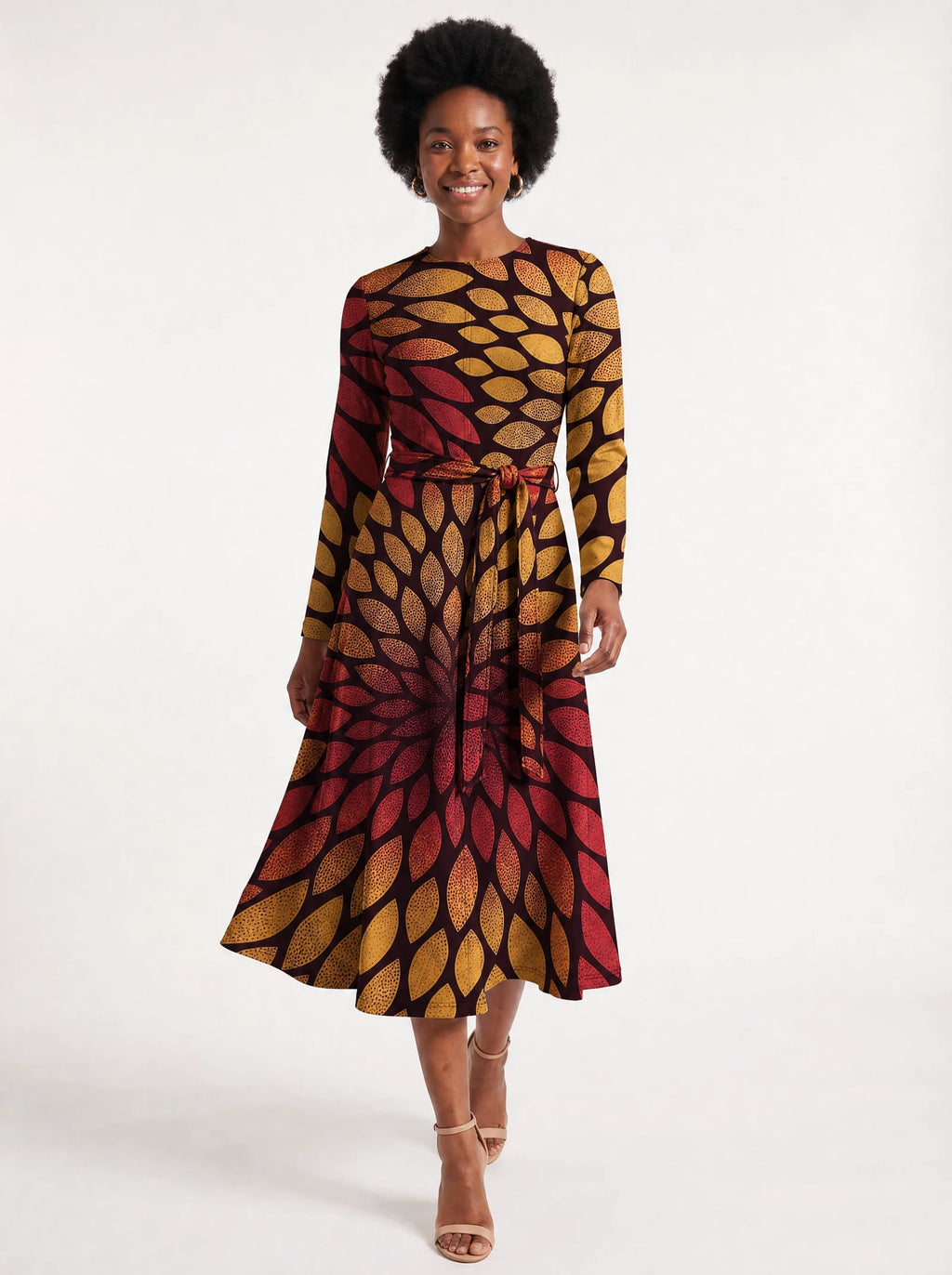 "Mavuno" Long Sleeve Midaxi Dress — front view on model