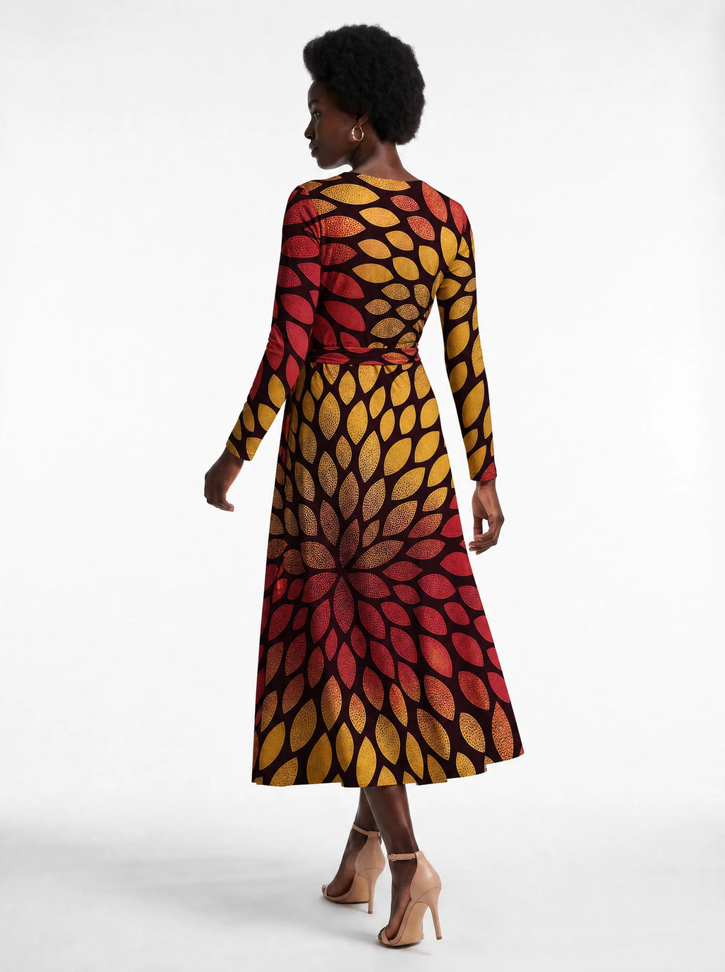 "Mavuno" Long Sleeve Midaxi Dress — back view on model