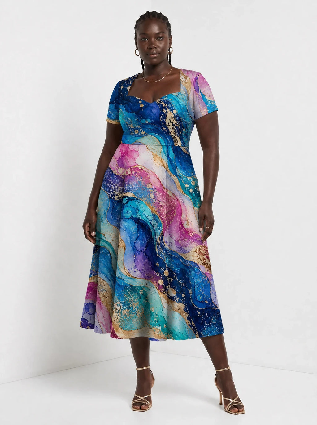 "Mawingu" Sweetheart Midi Dress — front view on model