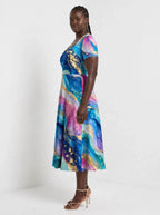 "Mawingu" Sweetheart Midi Dress — side view on model