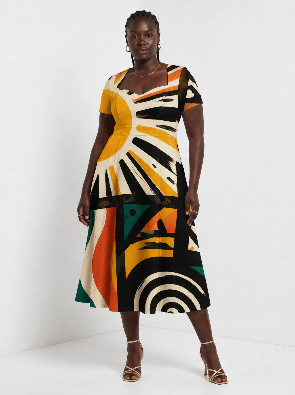 "Mawio" Sweetheart Midi Dress — front view on model