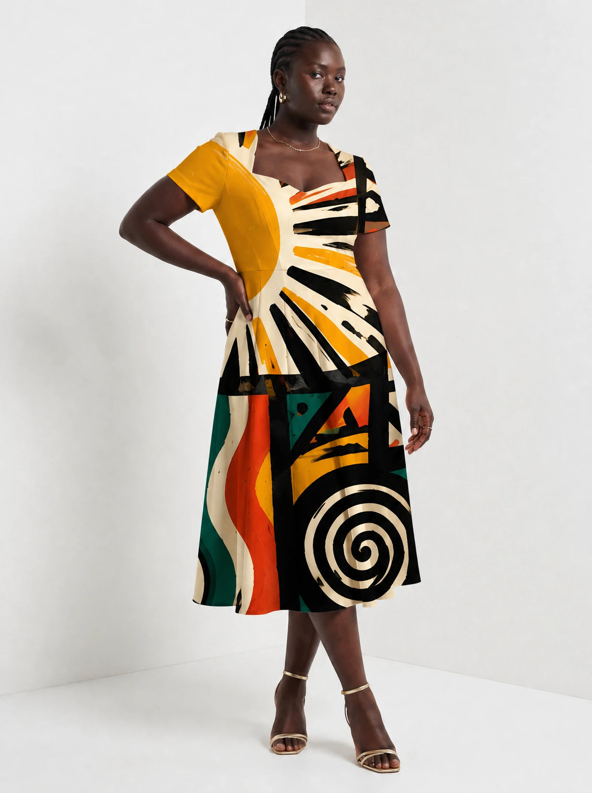 "Mawio" Sweetheart Midi Dress — styled on model