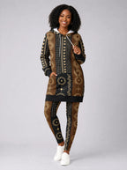 "Mbao" Hoodie Dress — front view on model, styled with the matching leggings