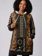 "Mbao" Hoodie Dress — close-up on model, styled with the matching leggings