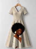 "Mchanga" V Neck Midi Dress