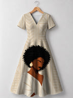 "Mchanga" V Neck Midi Dress