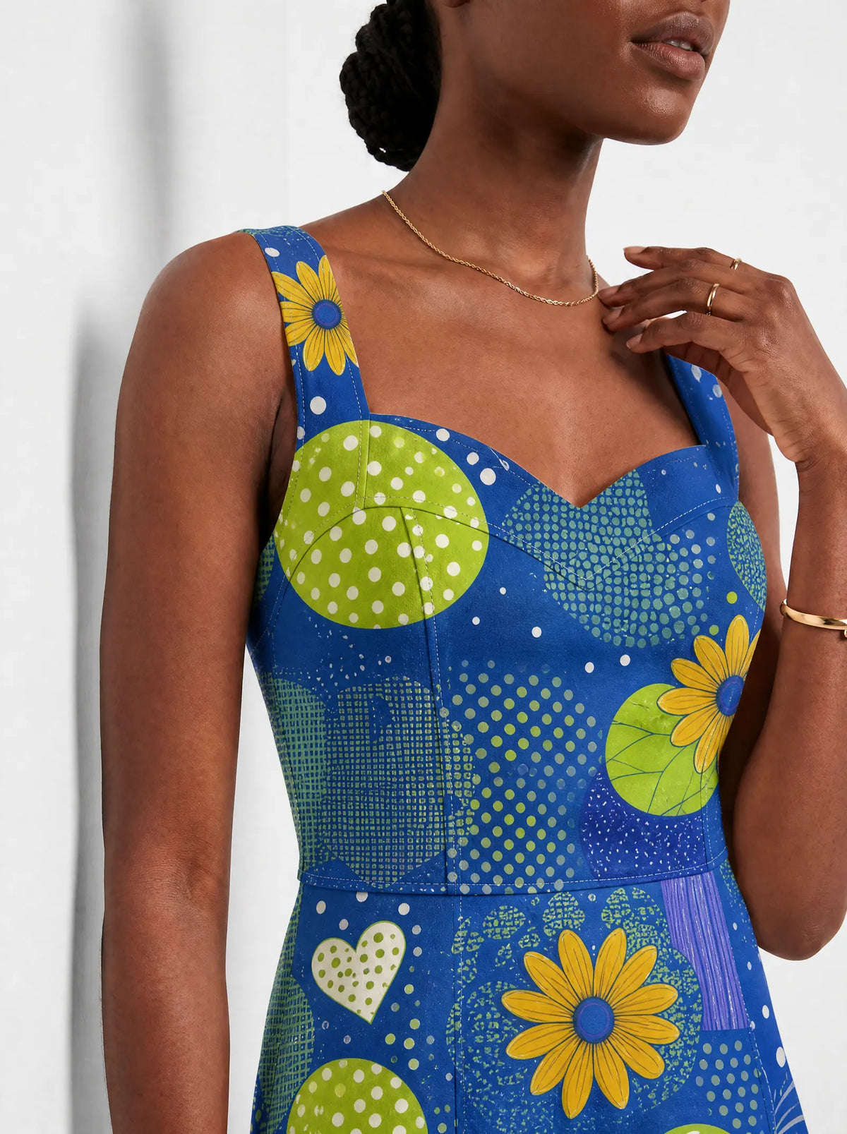 "Mchezo" Corset Dress — close-up of the sweetheart neckline and shoulder strap