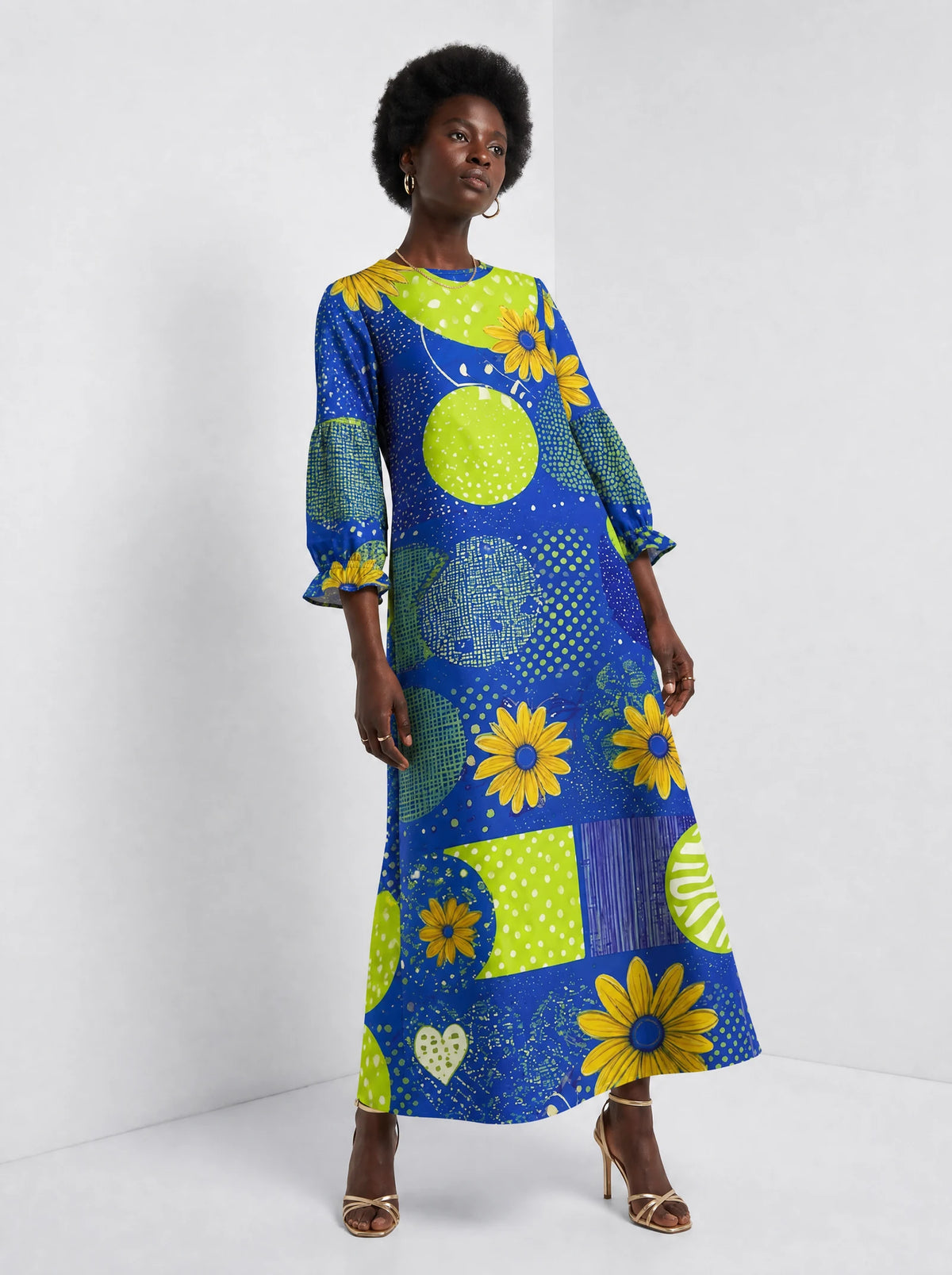 "Mchezo" Long Sleeve Maxi Dress — front view on model