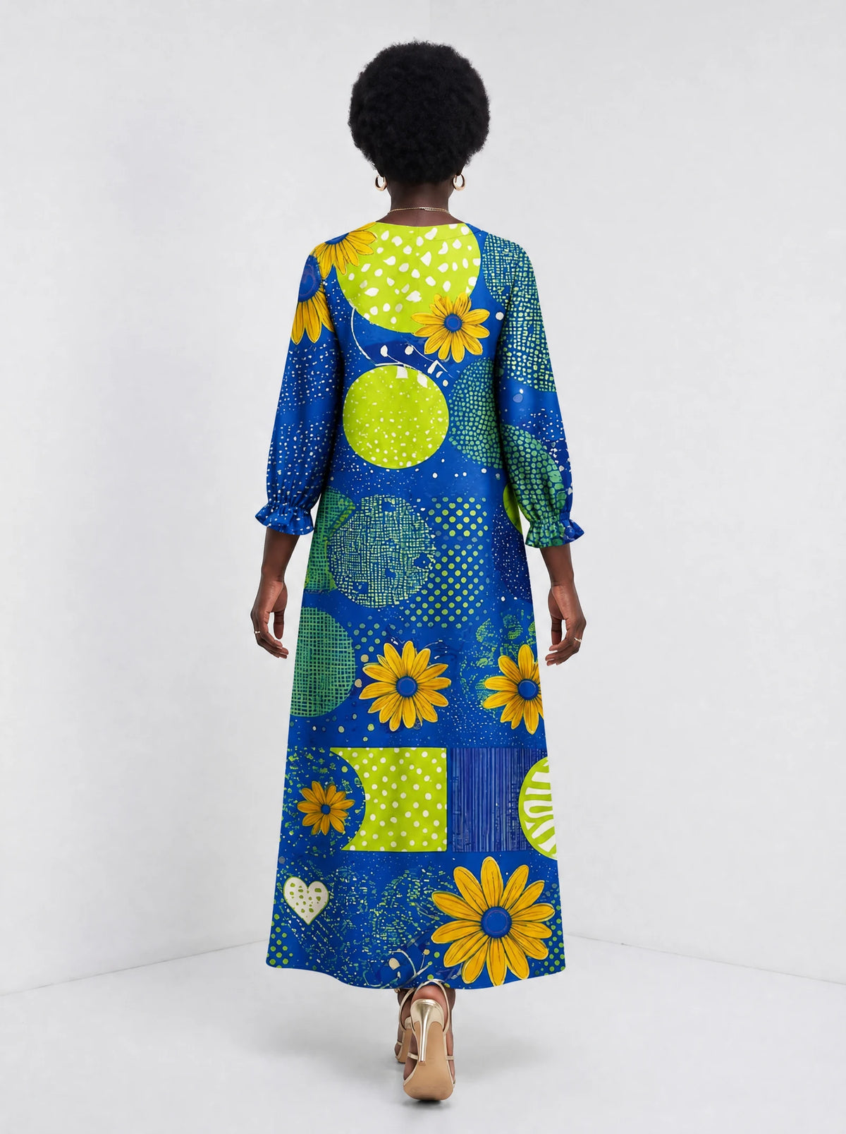 "Mchezo" Long Sleeve Maxi Dress — back view on model