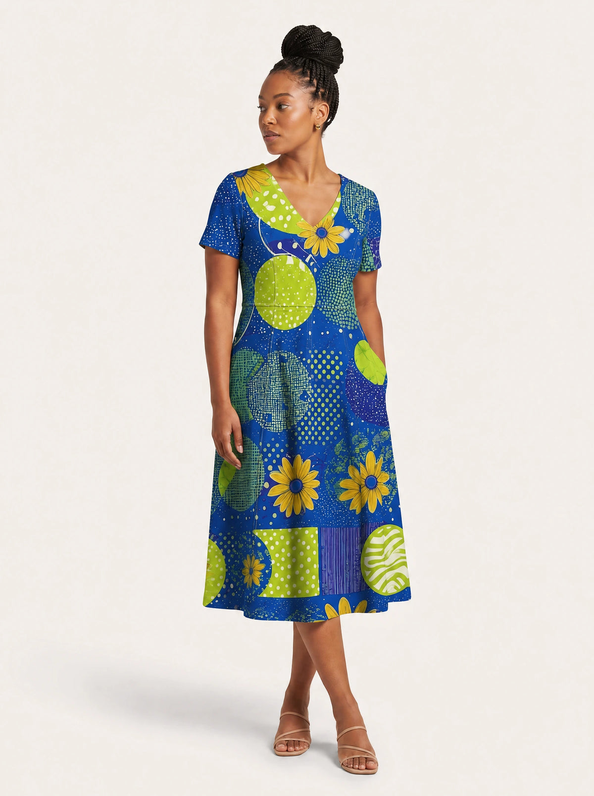 "Mchezo" V Neck Midi Dress — front