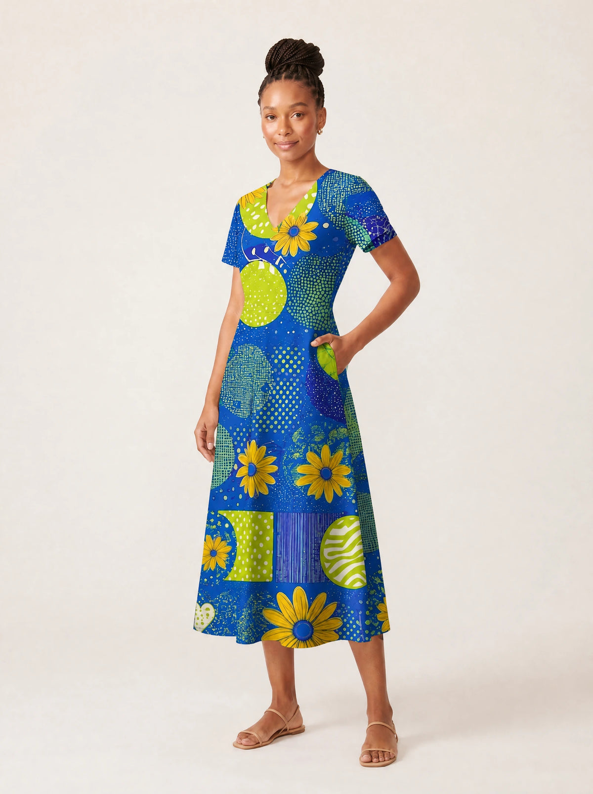 "Mchezo" V Neck Midi Dress — full body