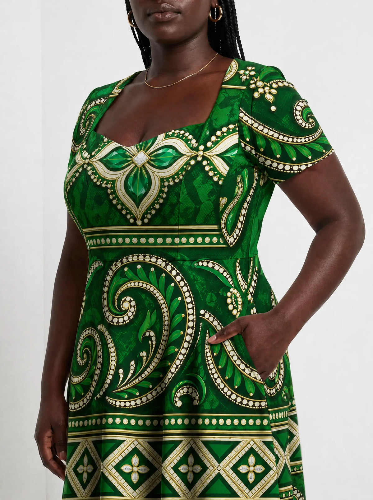 "Mchoro" Sweetheart Midi Dress — standing, angled view on model