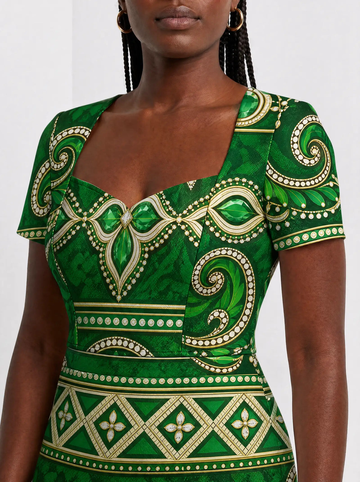 "Mchoro" Sweetheart Midi Dress — three-quarter view on model