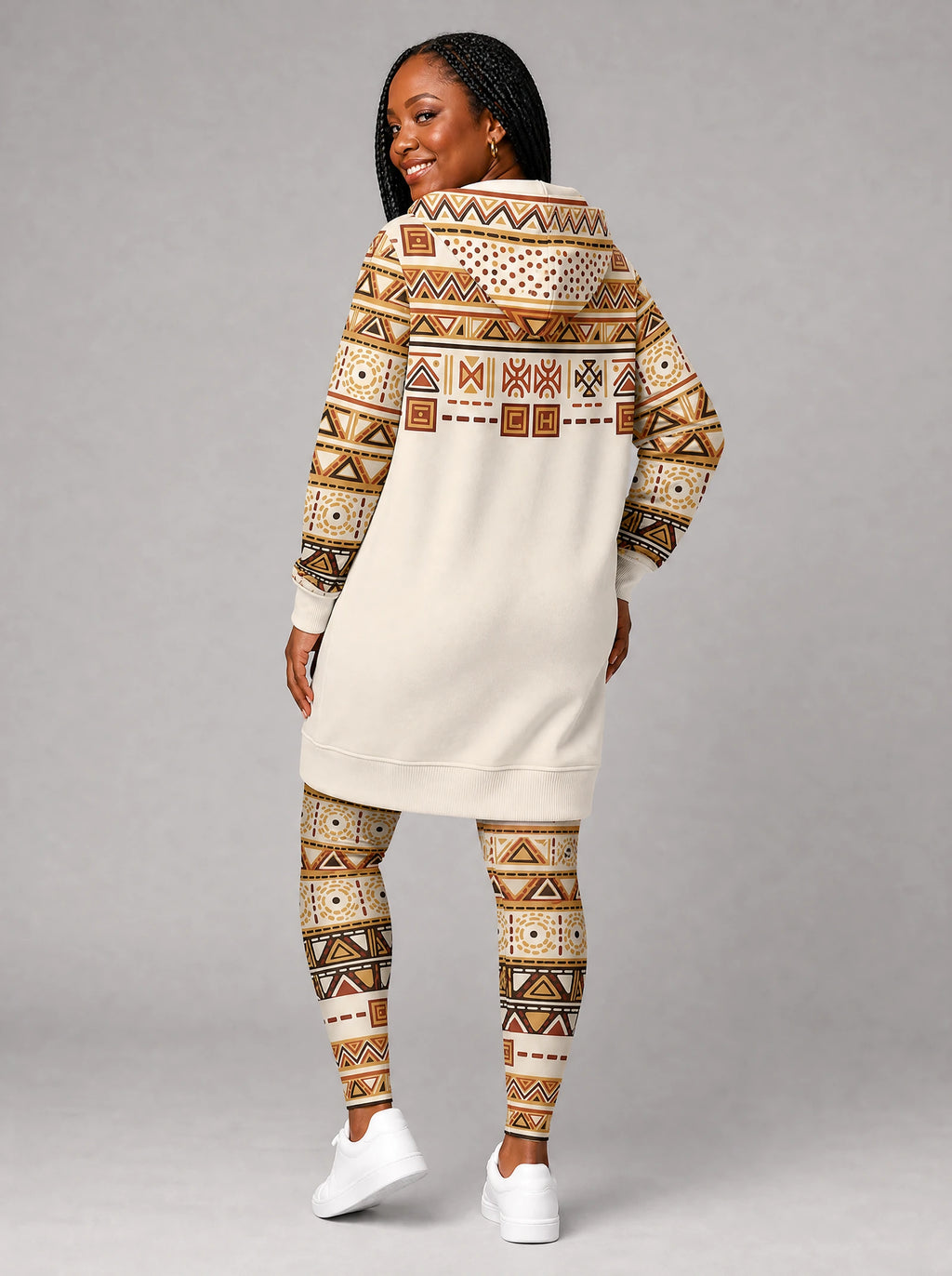 "Mdalasini" Leggings — back view on model, styled with the matching hoodie dress