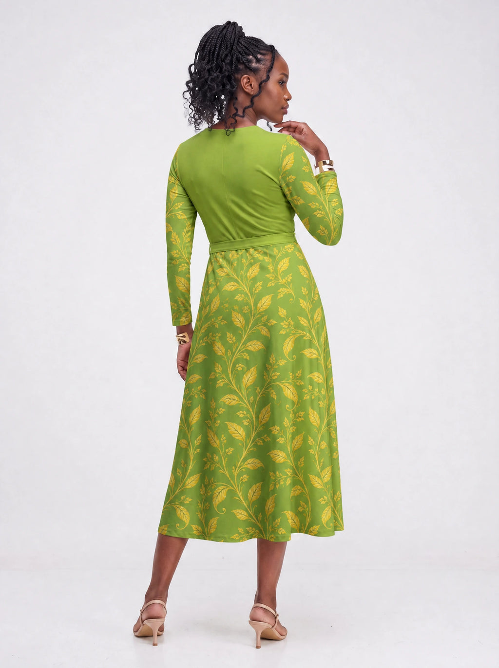 "Medusa" Long Sleeve Midaxi Dress — back view on model