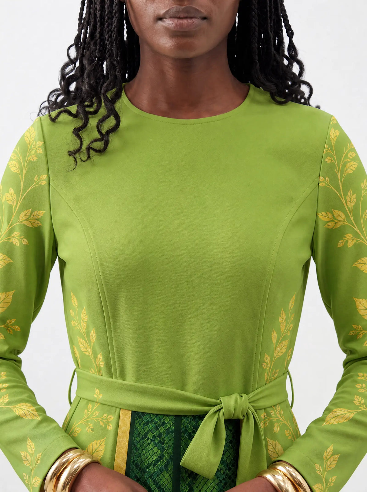 "Medusa" Long Sleeve Midaxi Dress — three-quarter view on model