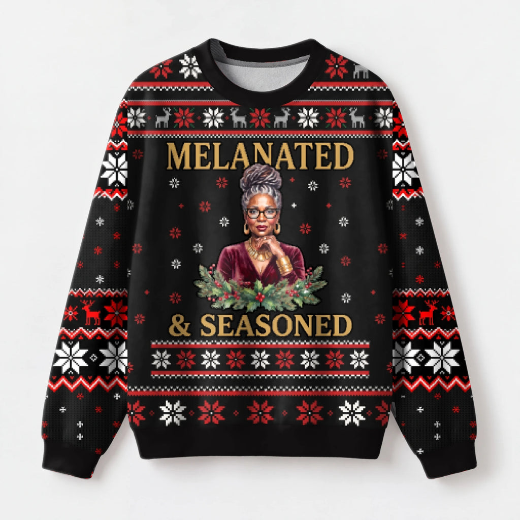 "Melanated" Christmas Sweatshirt — front view