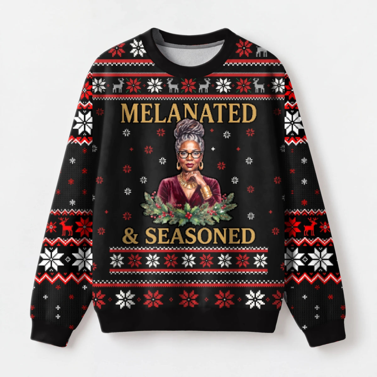 "Melanated" Christmas Sweatshirt — front view