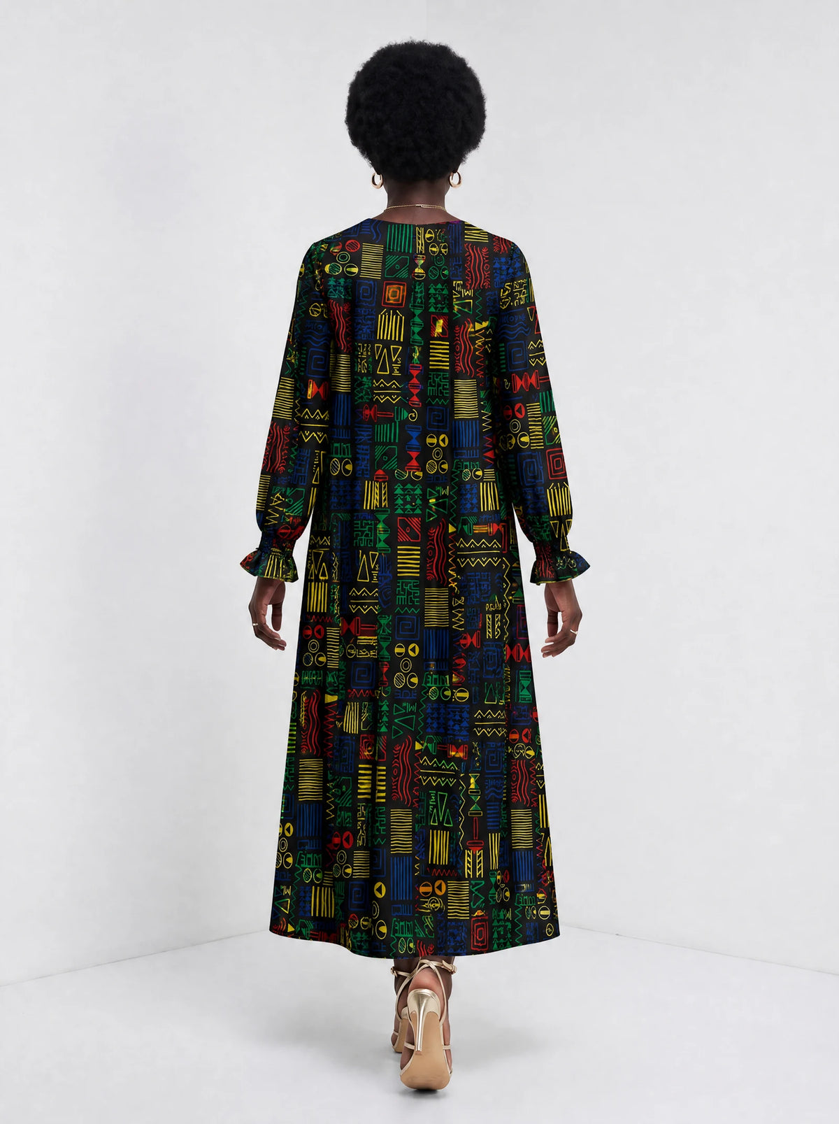 "Michoro" Long Sleeve Maxi Dress — back view on model