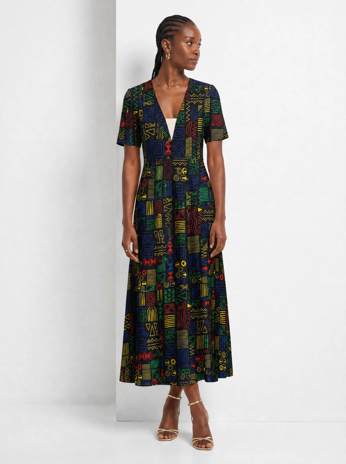 "Michoro" Short Sleeve Maxi Dress — front